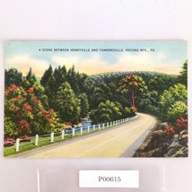 Scene Between Henryville &amp; Tannersville Pocono Mountains PA 1940s Linen ... - $13.44 CAD