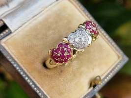 Beautiful 3.15CT Round Cut Ruby &amp; Diamond Engagement Ring 14K Yellow Gold Finish - £77.05 GBP