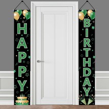 Green Birthday Door Banner Decorations For Women Men, Green Black Gold Happy Bir - £20.77 GBP