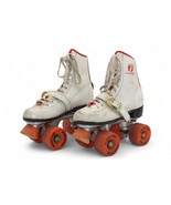 Vintage 70s Hang Ten White Vinyl Roller Skates Size 7 With Red Trim &amp; Or... - $53.75 CAD