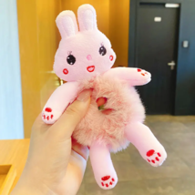 Cartoon Animal Plush Hair Ring Scrunchy - New - Pink Bunny - $8.99