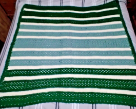 Crochet Handmade Square Lap Afghan 49&quot;x52&quot; Green Shades Baby Wrap Lap Blanket - £22.42 GBP