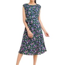 Lauren Blue Floral Cap-Sleeve Midi Dress - £48.52 GBP