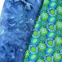 Sunflowers and Batik in Blues and Greens Fabric 2 Pack 100% Cotton - £7.10 GBP