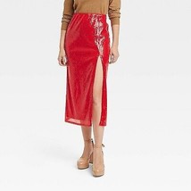 Women&#39;S Sequin A-Line Midi Skirt - Red L - £17.39 GBP