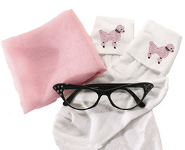 50s Style Accessories- Hey Viv Pink Poodle Socks, Chiffon Scarf, Cat Eye Glasses - £19.76 GBP
