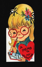 Vintage Valentines Day Card With Cute Little Girl In Glasses - £6.02 GBP