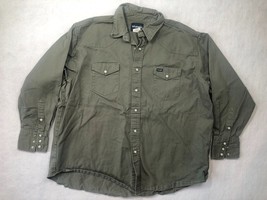 Vintage Wrangler Pearl Snap Long Sleeve Brushpopper Shirt Army Green Men... - $29.39