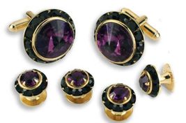 Amethyst Center Stone with Black Austrian Crystal Boarder Studs and Cuff... - £98.44 GBP