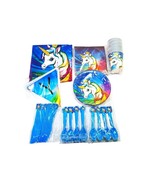 Girls Unicorn Birthday Party Kit Tableware Plates Cups Banner Napkins Ta... - £13.45 GBP