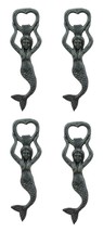Rustic Verdigris Cast Iron Nautical Siren Mermaid Beer Bottle Opener Set... - $26.99