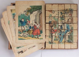 1860 Antique Victorian Wood Block Puzzle Toy Color Engravings Box German Godey? - £177.36 GBP