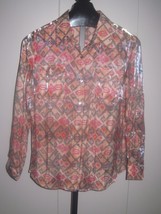 RUBY RD LADIES LS RAYON/POLY BUTTON TOP-M-NWOT-VERY SHINY/SILKY FABRIC-L... - £6.04 GBP