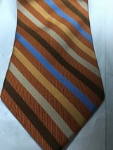 Jos A Bank Mens Necktie 100% Silk Burt Orange with Stripes brown, tan, blue &amp; or - £11.64 GBP