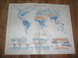 1958 Vintage Map Of World Climatology Climate Storms Annual Precipitation Rain - £24.50 GBP