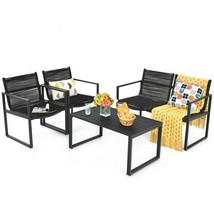 4 Pieces Patio Furniture Conversation Set with Sofa Loveseat - Color: Black - £291.50 GBP