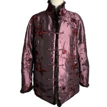 Embroidered Asian Style Coat Jacket M Purple Rabbit Trim Frog Buttons Po... - £87.52 GBP