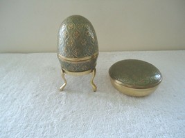 Vintage Large 2 Piece Brass Egg &amp; Round Trinket Box Set &quot; Beautiful Collectible - £37.49 GBP