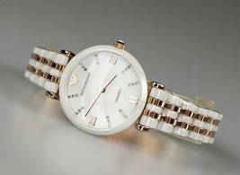 NWT Emporio Armani Strap AR1489 Gianni T-Bar White Ceramic &amp; Rose Gold Watch - £176.77 GBP