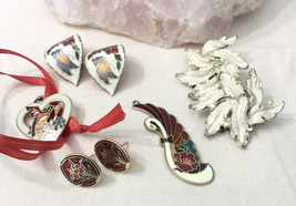 Vintage Cloisonné Set of Ear Rings and Pendants - £15.68 GBP