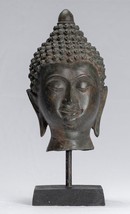 Antigüedad Thai Estilo Chiang Saen Montado Bronce Buda Cabeza - 26cm/25.4cm - £325.75 GBP