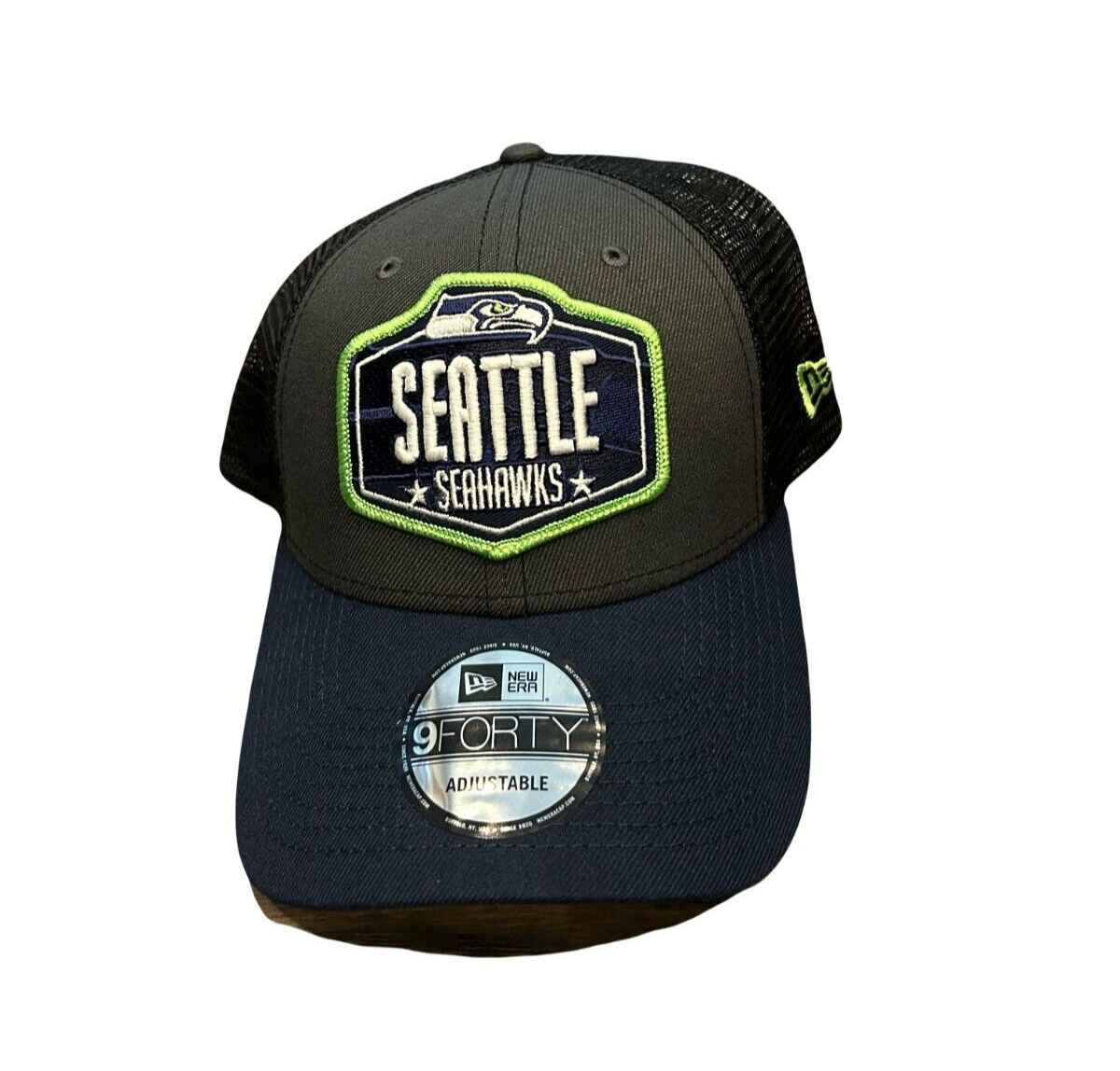 NWT New Seattle Seahawks New Era 9Forty Draft Patch Logo Trucker Adjustable Hat - £18.65 GBP