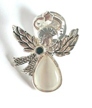 KC Vintage ANGEL Brooch Pin Halo Teardrop Dress Silvertone Signed - £7.01 GBP