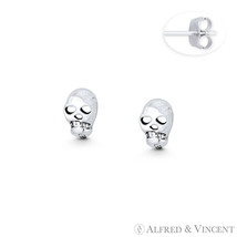 Skull Skeleton Gothic Goth Punk Charm Oxidized 925 Sterling Silver Stud Earrings - £10.57 GBP