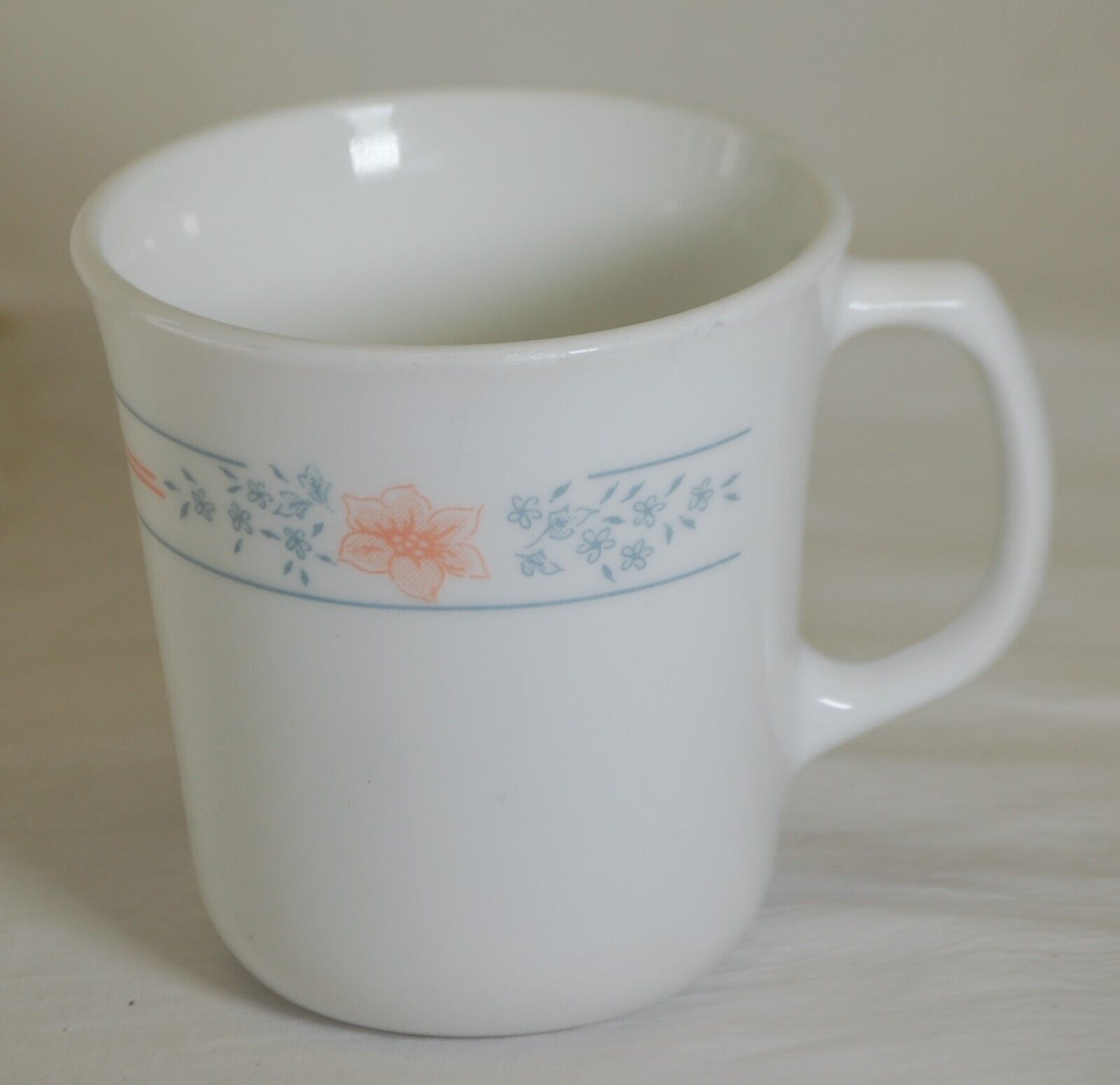 Apricot Grove Corelle Corning Coffee Cup Mug Peach Flowers with Grey Leaves - $12.86