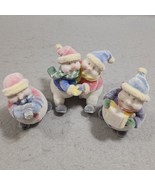 Soft Flocked Snowmen Set of 3 Hard Plastic Christmas Holiday Figurine De... - $14.01 CAD