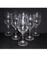 6 Vintage Floral Etched Wine/Champagne Bar Glasses 10 oz 7 1/4&quot; Ex - £17.75 GBP