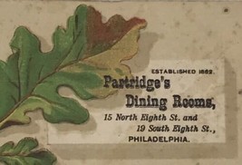 Partridge&#39;s Dining Rooms Oak Leaf Acorn Philadelphia Victorian Card 1880s - $12.85