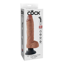 King Cock 10&quot; Vibrating Cock With Balls Tan - $70.33