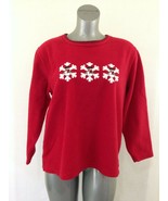 Jenny Buchanan Women&#39;s Large Red Crew Neck Long Sleeve Snowmen Fleece Sw... - £8.54 GBP