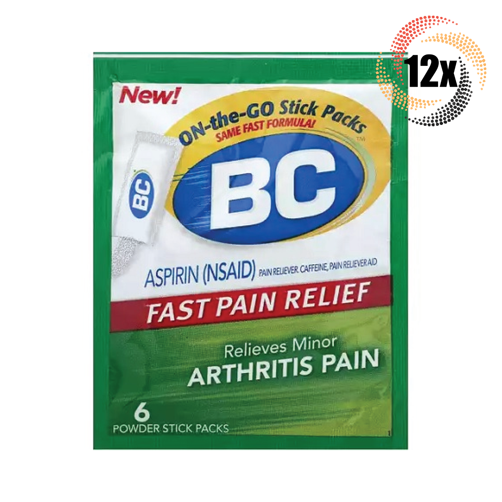 12x Packs BC Powder Sticks Arthritis Aspirin Fast Pain Relief 6 Sticks P... - $30.63