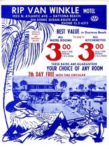 Rip Van Winkle Motel Advertising Flyer 1960s Atlantic Ave Daytona Beach Florida - £21.96 GBP