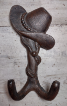 Cast Iron Western Cowboy Hat Double Hook Hat Coat Hanger Rustic Cabin Ranch - $4.50