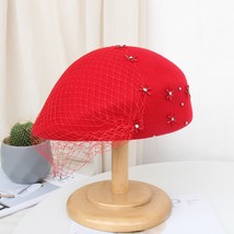 Fashion Barets Hat Woman Red Veil Pillbox Hats French  Beret Caps for Wo... - $85.09
