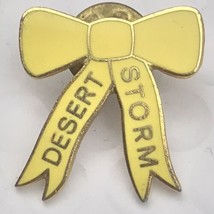 Desert Storm Yellow Bow Ribbon Vintage Pin Support The Troops Gold Tone Enamel - £9.83 GBP