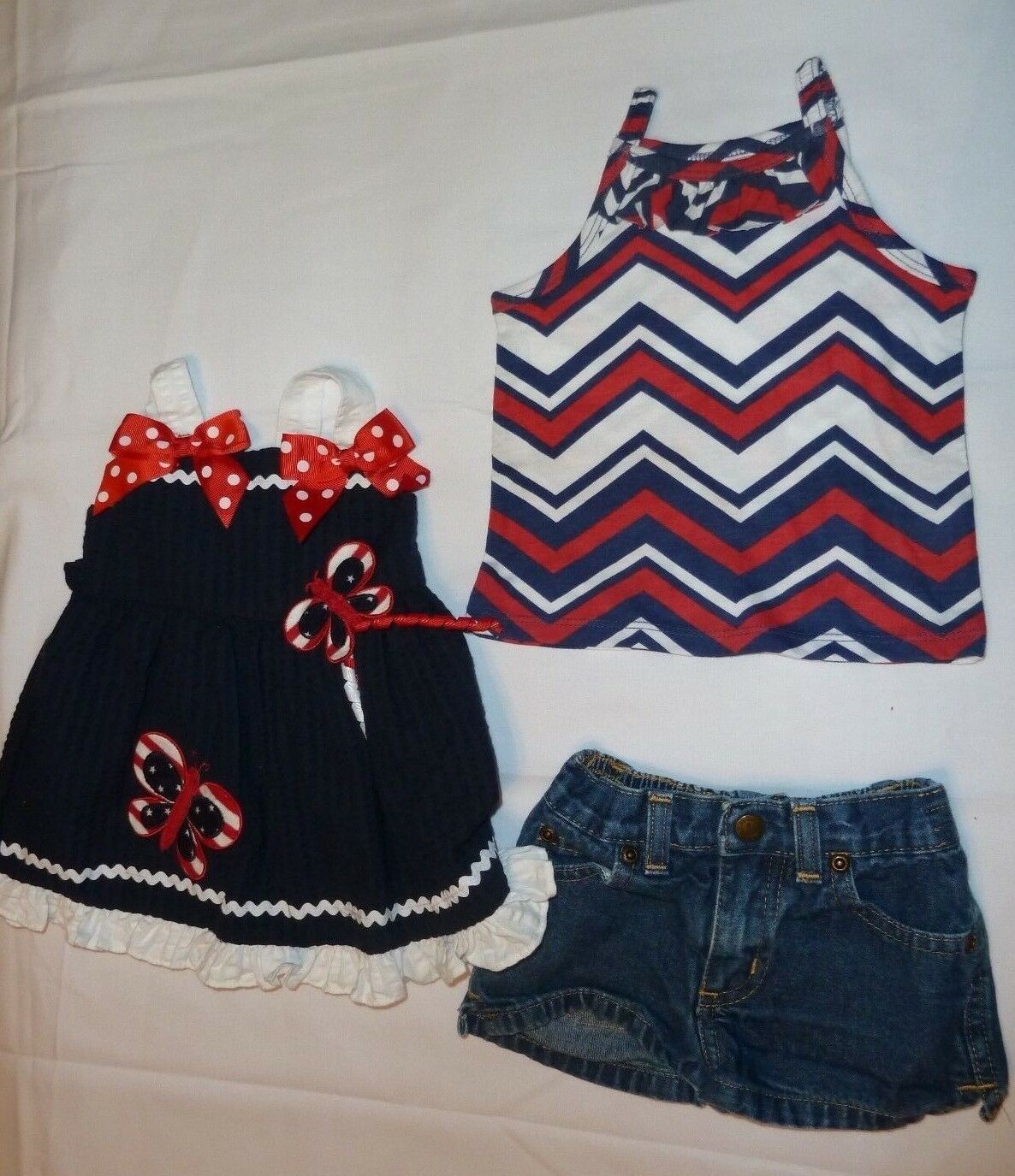 BABY GIRL SUMMER SPRING CLOTHES OUTFIT LOT RED WHITE BLUE 4TH FOURTH JUL... - $19.79