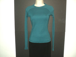 Rebecca Beeson Knit Top Size 2 Stretchy Dark Aqua Teal Blue Long Sleeve USA Made - £11.38 GBP