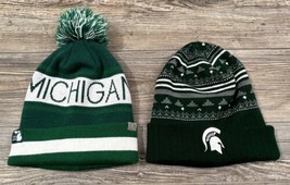Michigan State Spartans Winter Knit Hats Lot Of 2 Cuffed Beanie, Pom Pom - £15.03 GBP