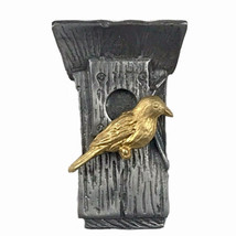 Pewter Birdhouse Gold Tone Bird Pin Brooch 1999 Bastin - $12.00