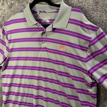 Under Armour Polo Shirt Mens Extra Large Striped Purple Loose Heatgear G... - $13.89