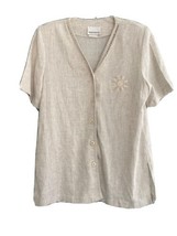 Erin London Woman&#39;s Button Up Collared Shirt ~ Sz S ~ Cream ~ Short Sleeve - £17.62 GBP