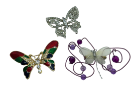 Vtg Butterfly Brooch Pin lot Boho Insect Woodland kitsch cottagecore rhinestones - £12.40 GBP