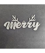 (3) &quot;Merry&quot; Wooden Cutout Sign Christmas Wreath DIY Crafts Wood Hanging ... - £4.68 GBP