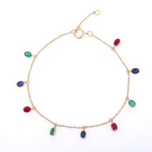 18K Gold Ruby Emerald &amp; Blue Sapphire Bracelet - £243.75 GBP
