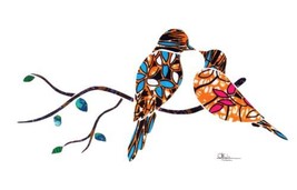 Love Birds 2 / Colourful Birds /Fabric Collage / Wall Art / Original Art - £78.66 GBP