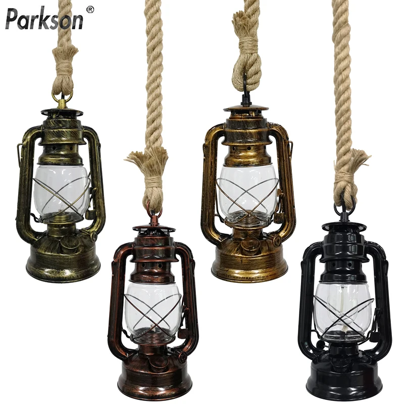 Retro Pendant Lights E27 Hemp Rope Lantern Hang Lamp Vintage Industrial ... - $43.50+